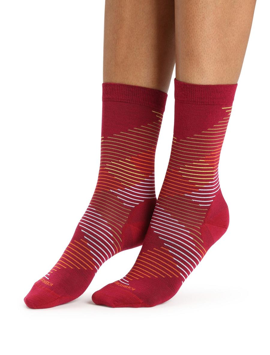 Cherry / Silent Gold Icebreaker Merino Lifestyle Fine Gauge Crew Dashes Women's Socks | AU 1412ILHS